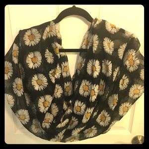 Light Fabric, Black Daisy Infinity Scarf